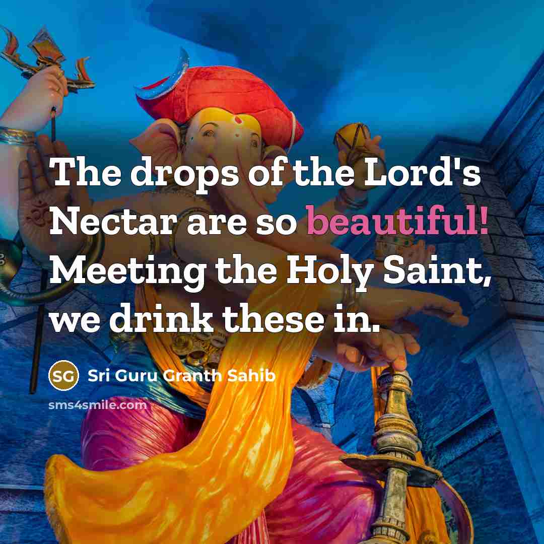 “The drops of the Lord's Nectar are so beautiful! Meeting…” quote by Sri Guru Granth Sahib
