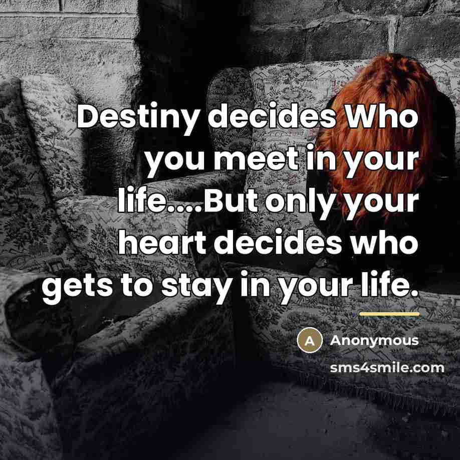 “Destiny decides Who you meet in your life....But only your…” quote by Anonymous