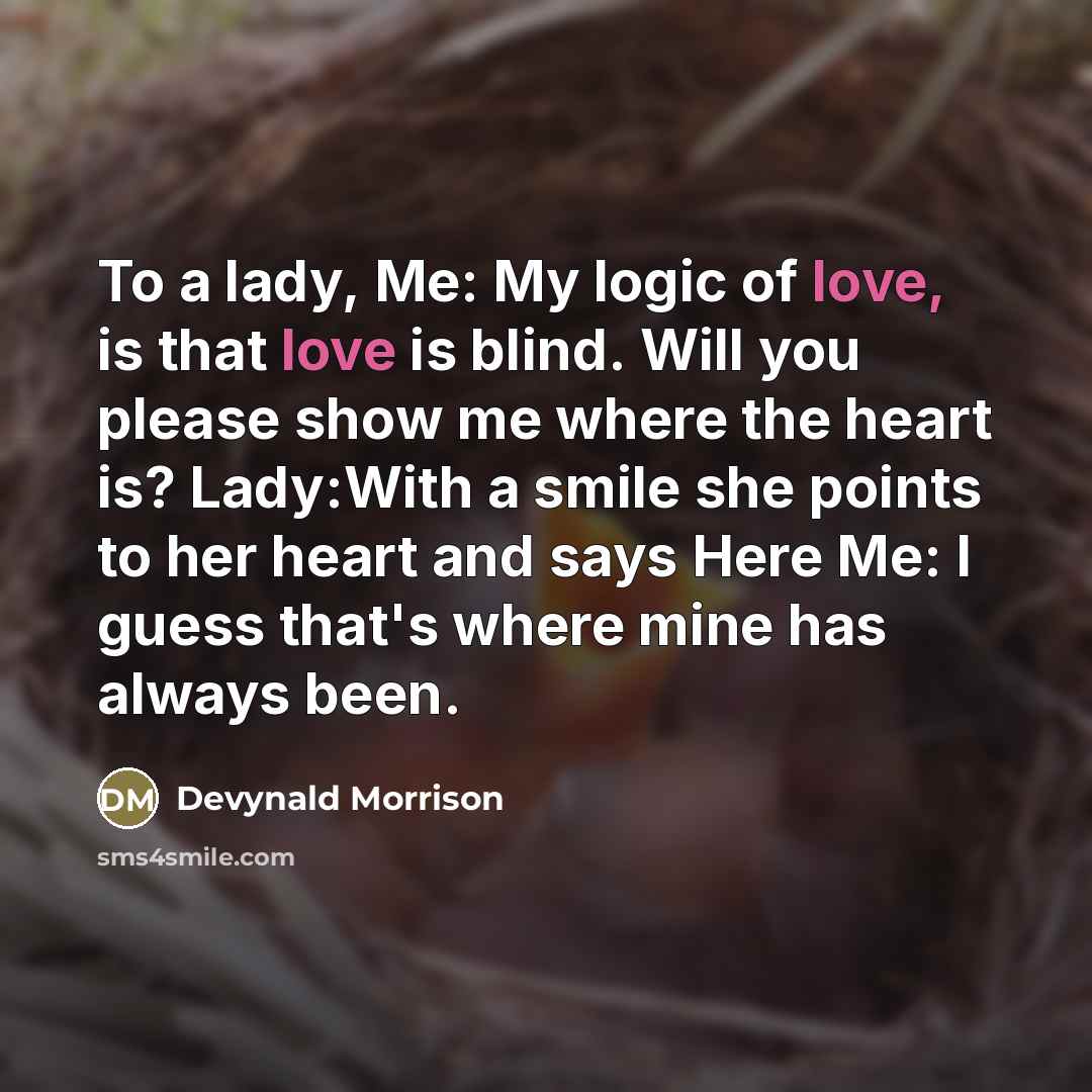 “To a lady, Me: My logic of love, is that…” quote by Devynald Morrison