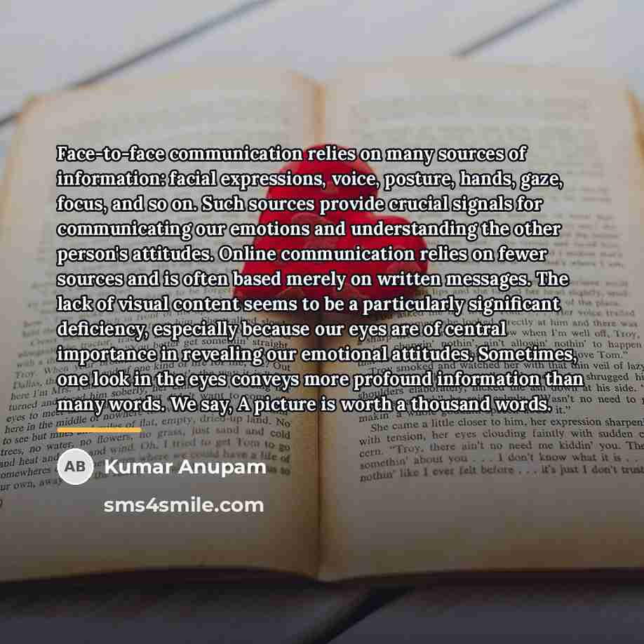 “Face-to-face communication relies on many sources of information: facial expressions,…” quote by Kumar Anupam