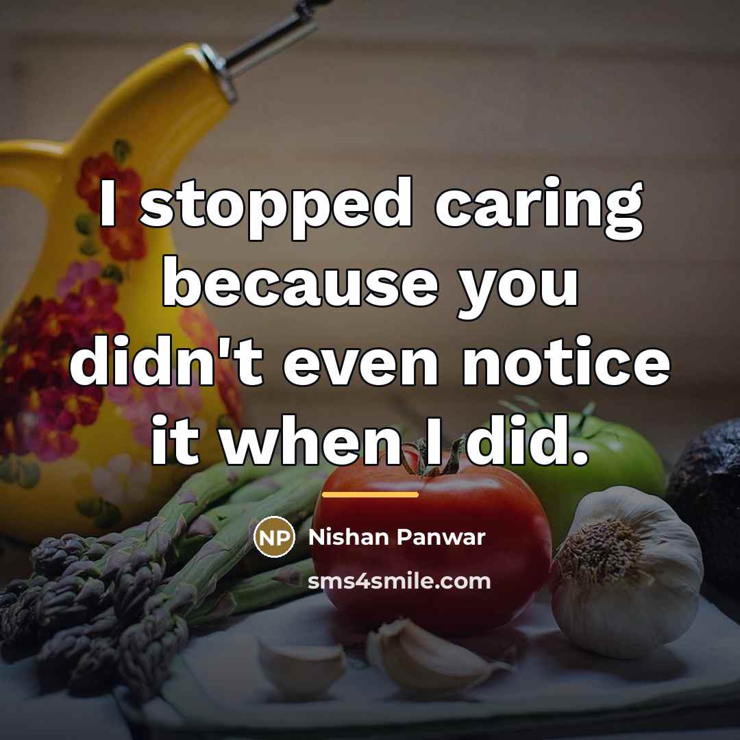 “I stopped caring because you didn't even notice it when…” quote by Nishan Panwar