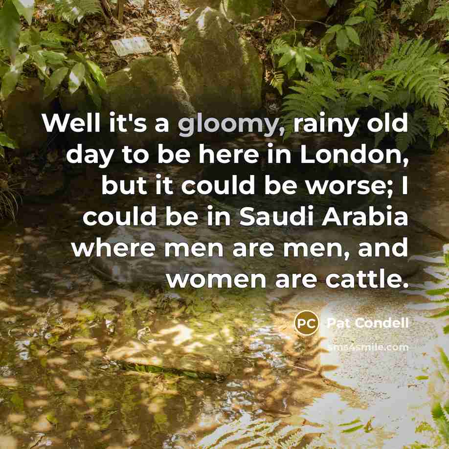 “Well it's a gloomy, rainy old day to be here…” quote by Pat Condell
