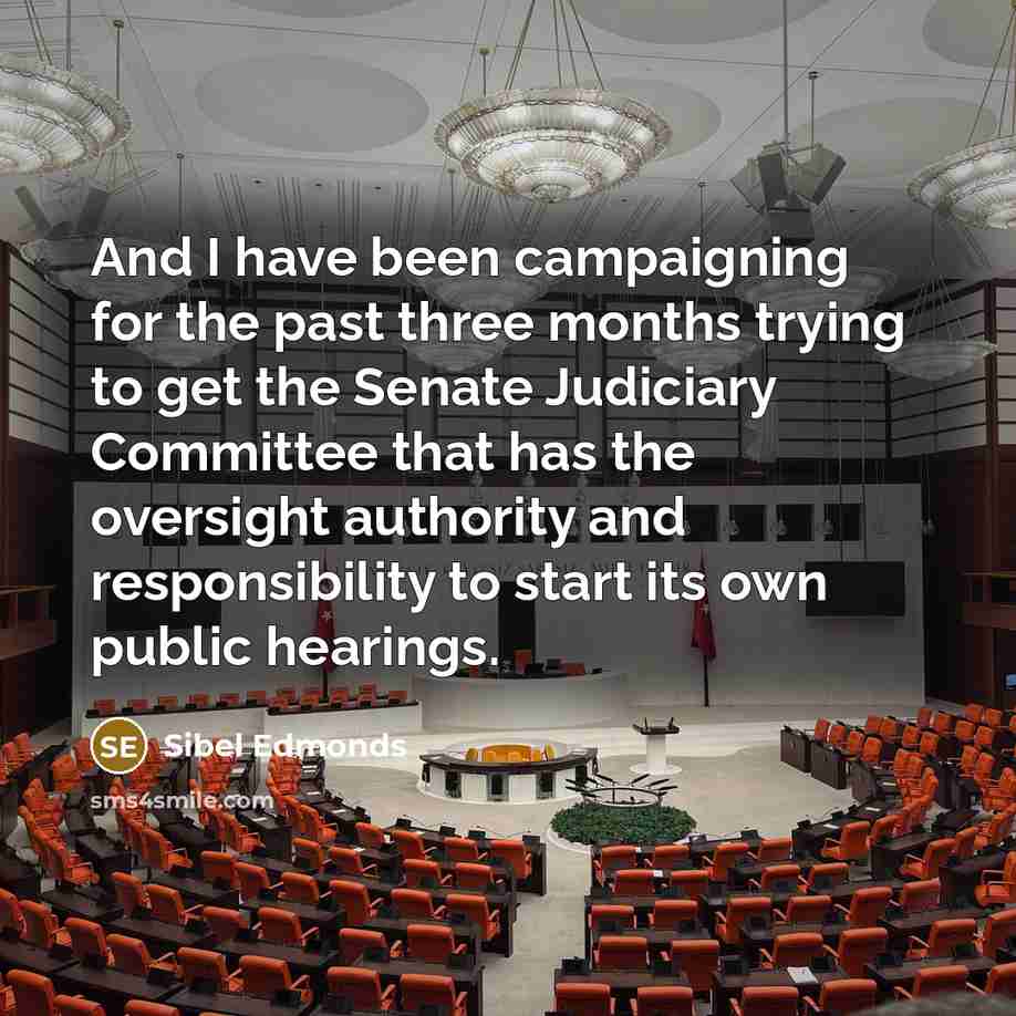 “And I have been campaigning for the past three months…” quote by Sibel Edmonds