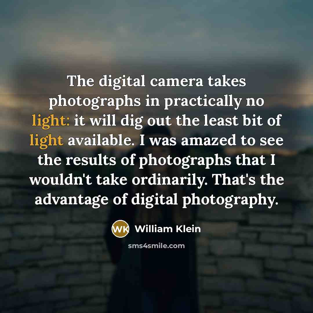 “The digital camera takes photographs in practically no light: it…” quote by William Klein