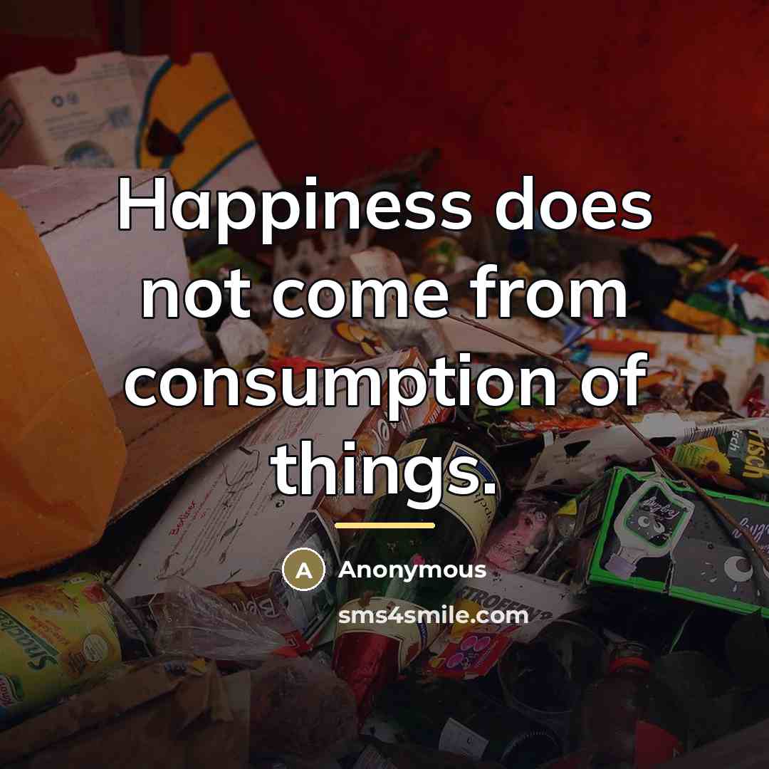 “Happiness does not come from consumption of things.…” quote by Anonymous
