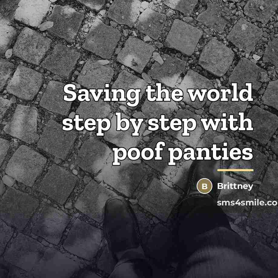 “Saving the world step by step with poof panties…” quote by Brittney