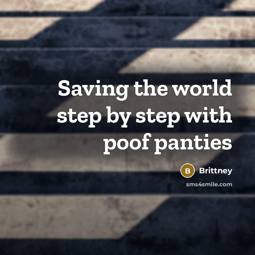 “Saving the world step by step with poof panties” quote by Brittney