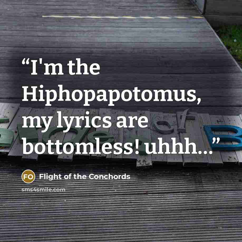 “I'm the Hiphopapotomus, my lyrics are bottomless! uhhh…” quote by Flight of the Conchords