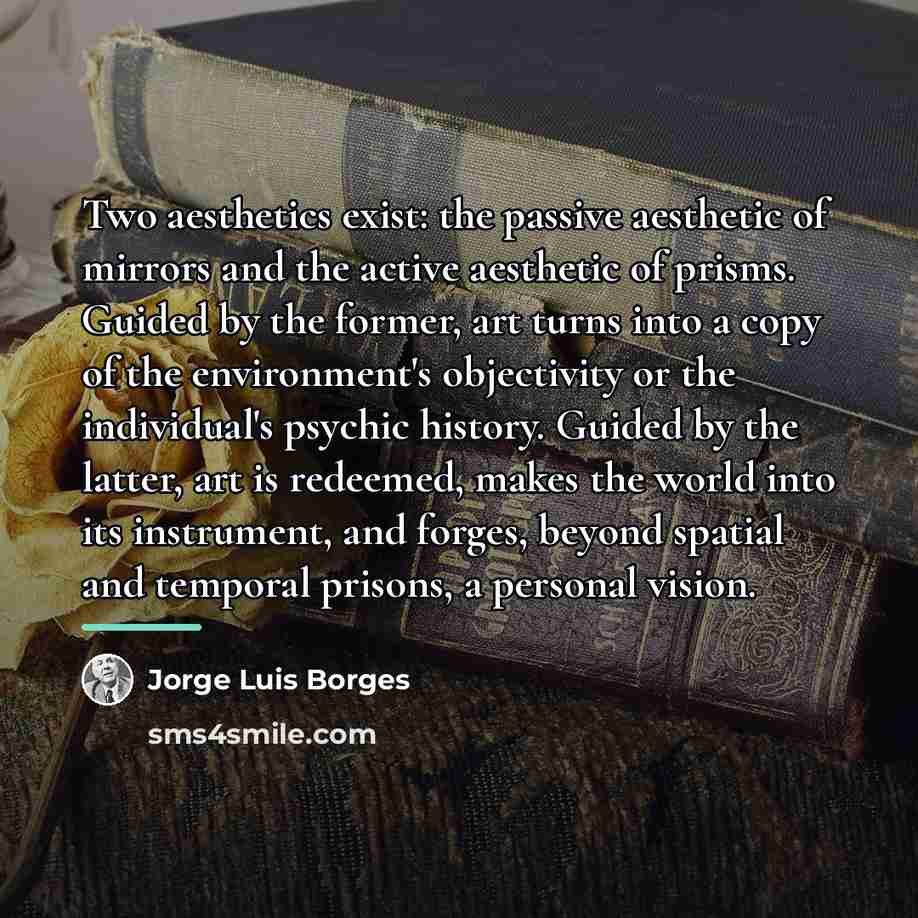 “Two aesthetics exist: the passive aesthetic of mirrors and the…” quote by Jorge Luis Borges