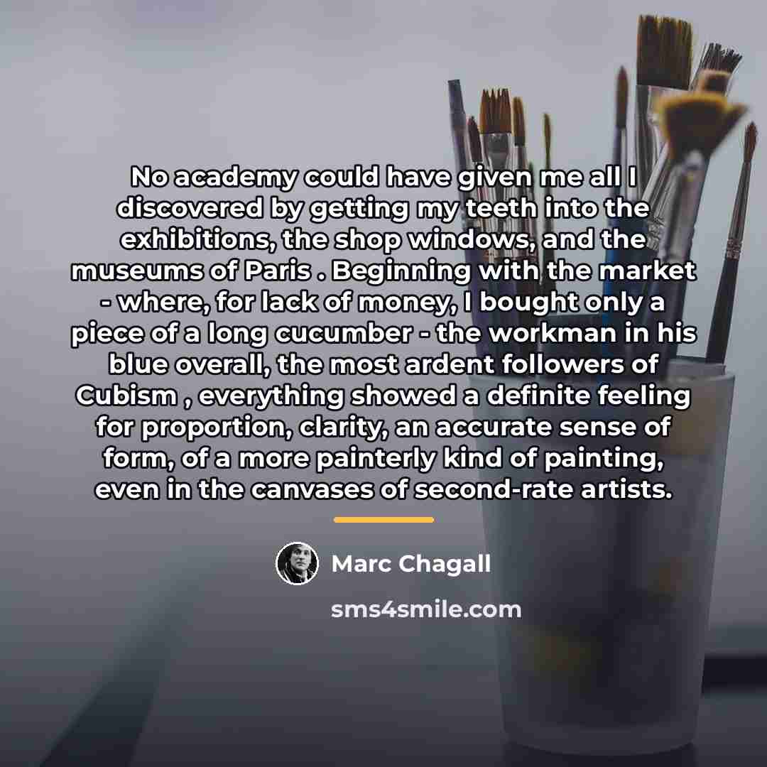 “No academy could have given me all I discovered by…” quote by Marc Chagall