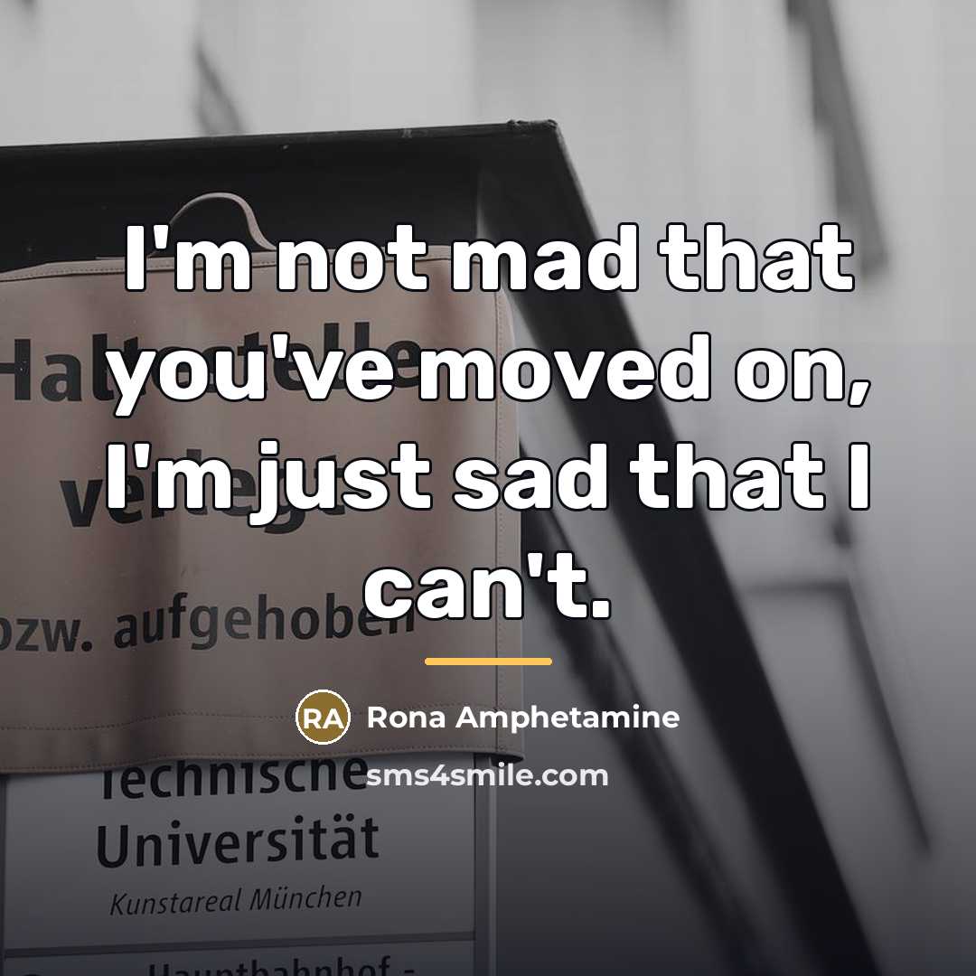 “I'm not mad that you've moved on, I'm just sad…” quote by Rona Amphetamine