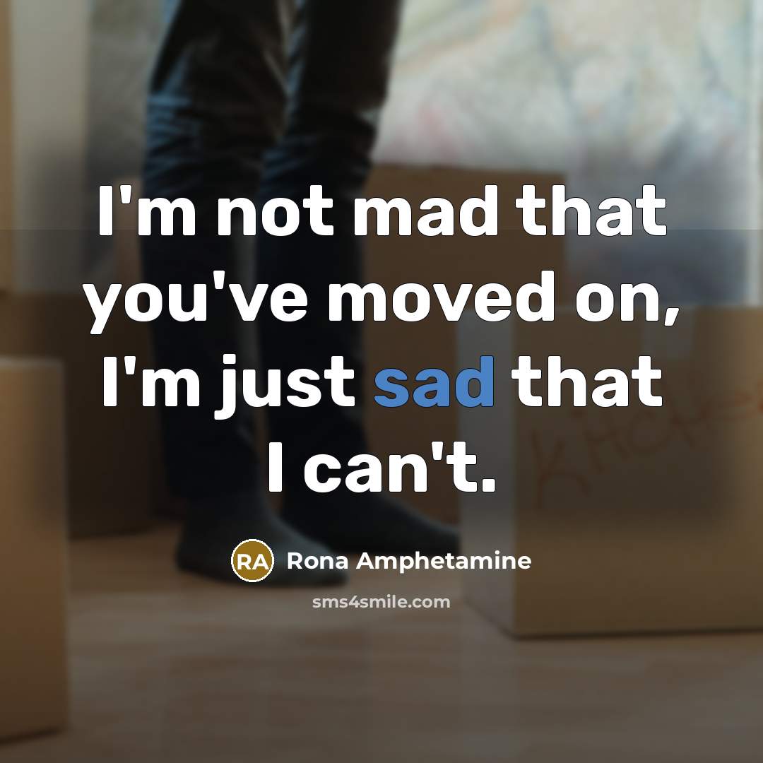 “I'm not mad that you've moved on, I'm just sad that I can't.” quote by Rona Amphetamine