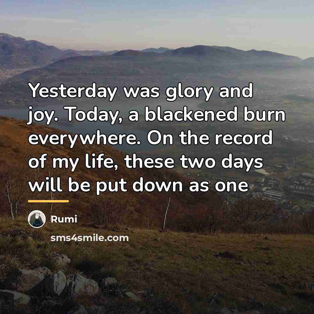“Yesterday was glory and joy. Today, a blackened burn everywhere.…” quote by Rumi