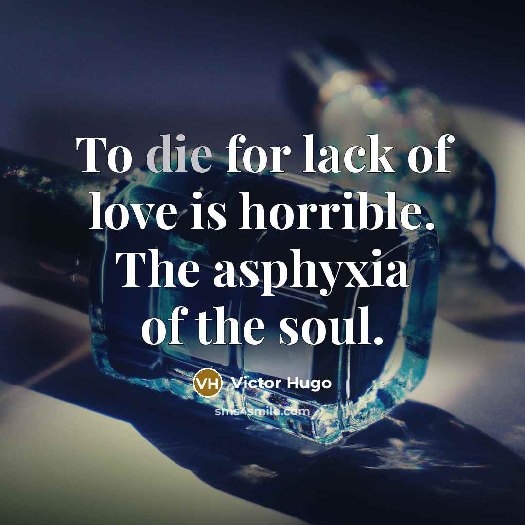 “To die for lack of love is horrible. The asphyxia…” quote by Victor Hugo