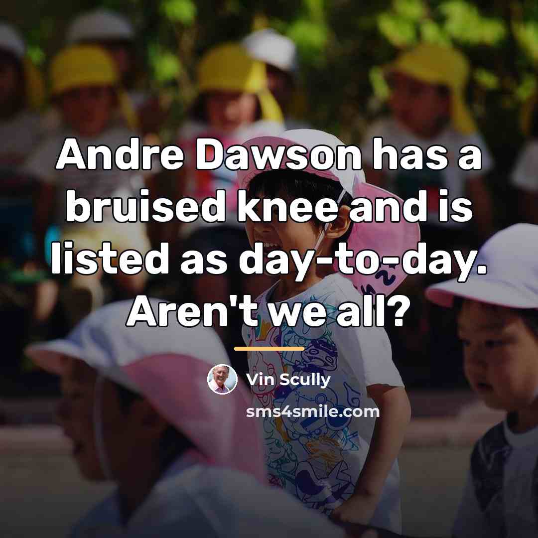 “Andre Dawson has a bruised knee and is listed as…” quote by Vin Scully