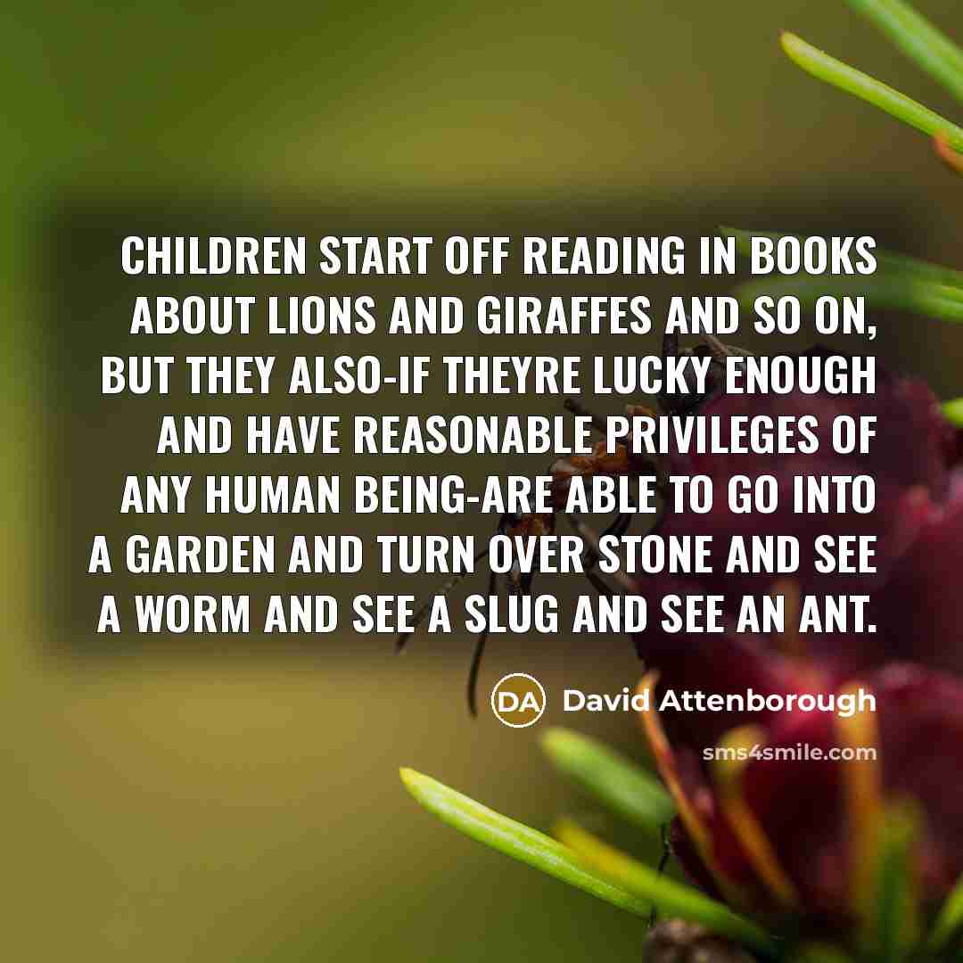 “Children start off reading in books about lions and giraffes…” quote by David Attenborough