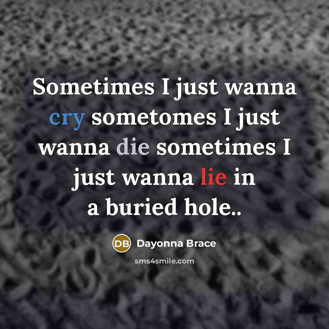“Sometimes I just wanna cry sometomes I just wanna die sometimes I just wanna lie in a buried hole..” quote by Dayonna Brace