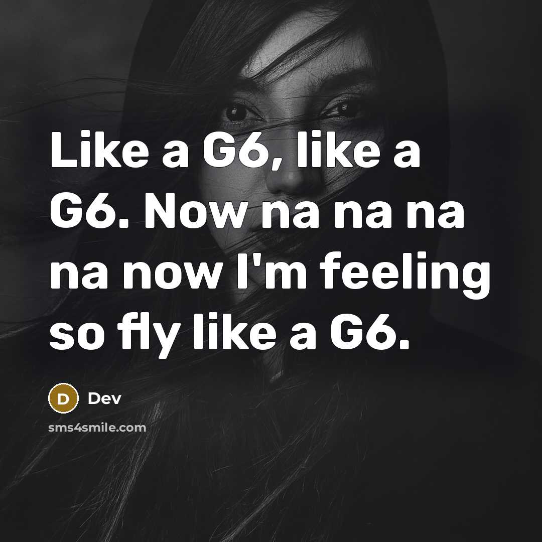 “Like a G6, like a G6. Now na na na na now I'm feeling so fly like a G6.” quote by Dev
