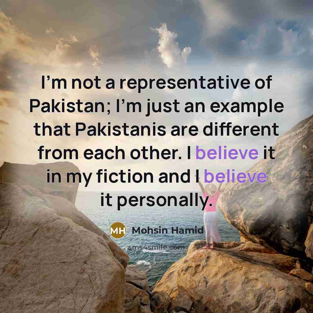 “I'm not a representative of Pakistan; I'm just an example…” quote by Mohsin Hamid