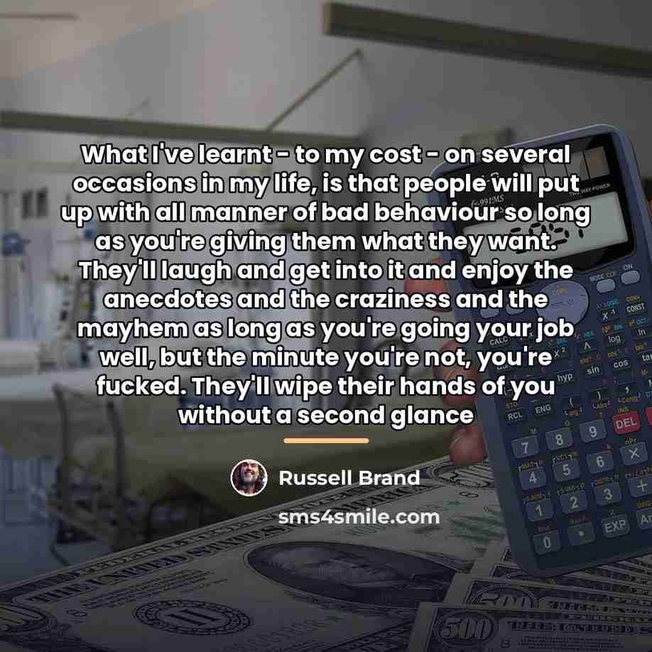 “What I've learnt - to my cost - on several…” quote by Russell Brand