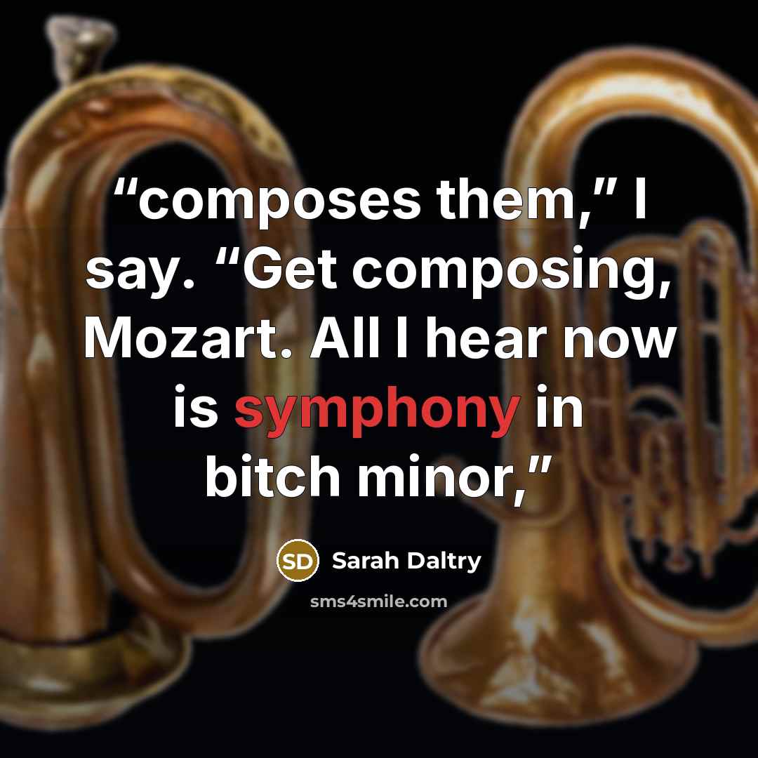 “composes them,” I say. “Get composing, Mozart. All I hear now is symphony in bitch minor,” quote by Sarah Daltry