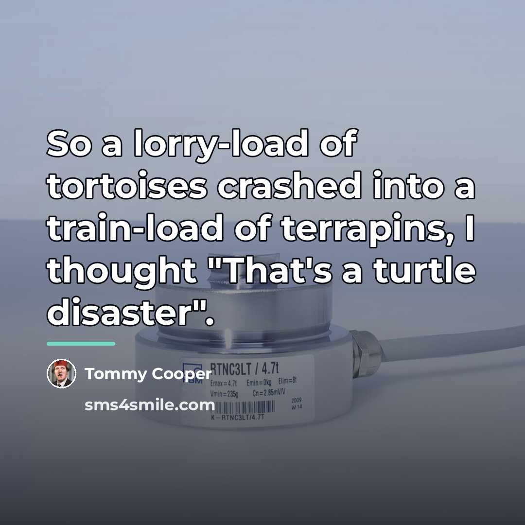 “So a lorry-load of tortoises crashed into a train-load of…” quote by Tommy Cooper