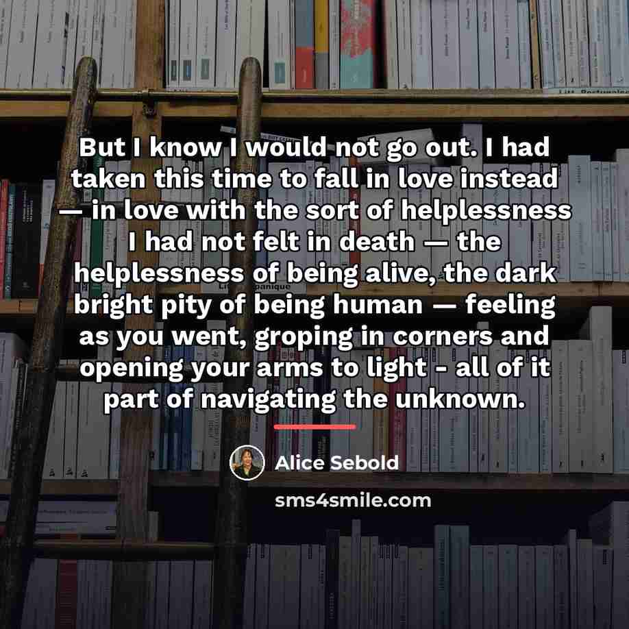 “But I know I would not go out. I had…” quote by Alice Sebold