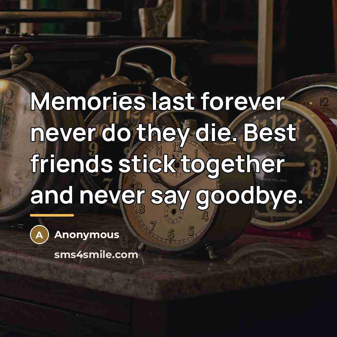 “Memories last forever never do they die. Best friends stick…” quote by Anonymous