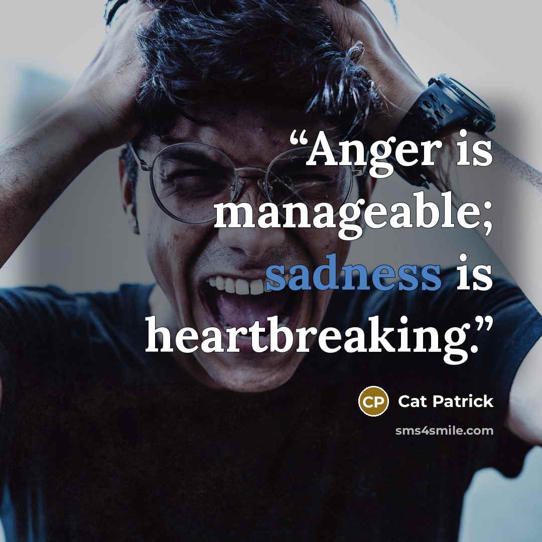 “Anger is manageable; sadness is heartbreaking.” quote by Cat Patrick
