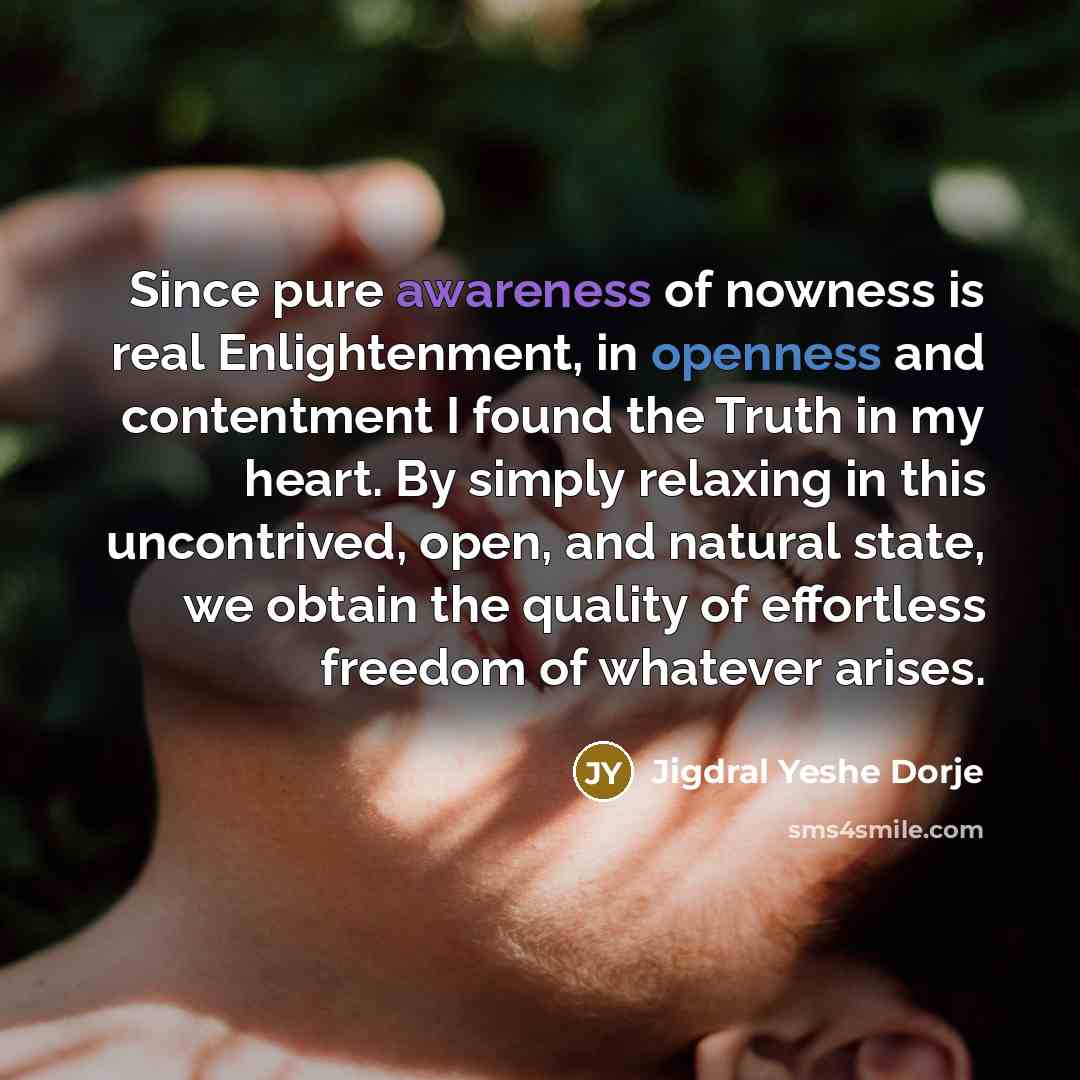 “Since pure awareness of nowness is real Enlightenment, in openness…” quote by Jigdral Yeshe Dorje