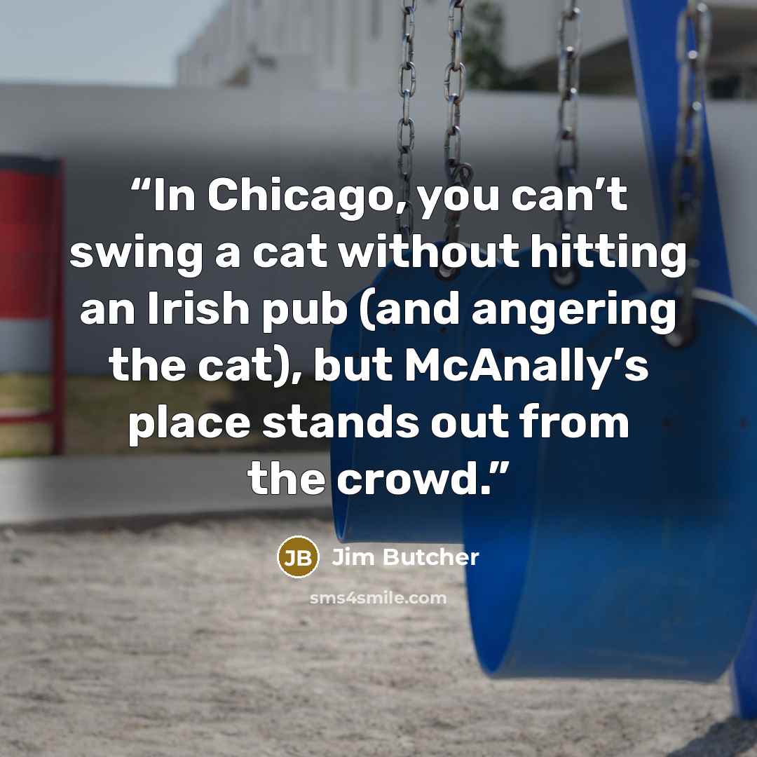 “In Chicago, you can’t swing a cat without hitting an Irish pub (and angering the cat), but McAnally’s place stands out from the crowd.” quote by Jim Butcher