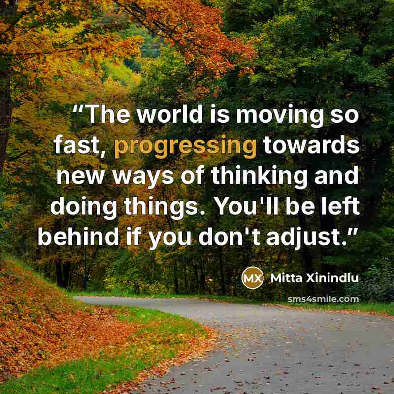 “The world is moving so fast, progressing towards new ways of thinking and doing things. You'll be left behind if you don't adjust.” quote by Mitta Xinindlu