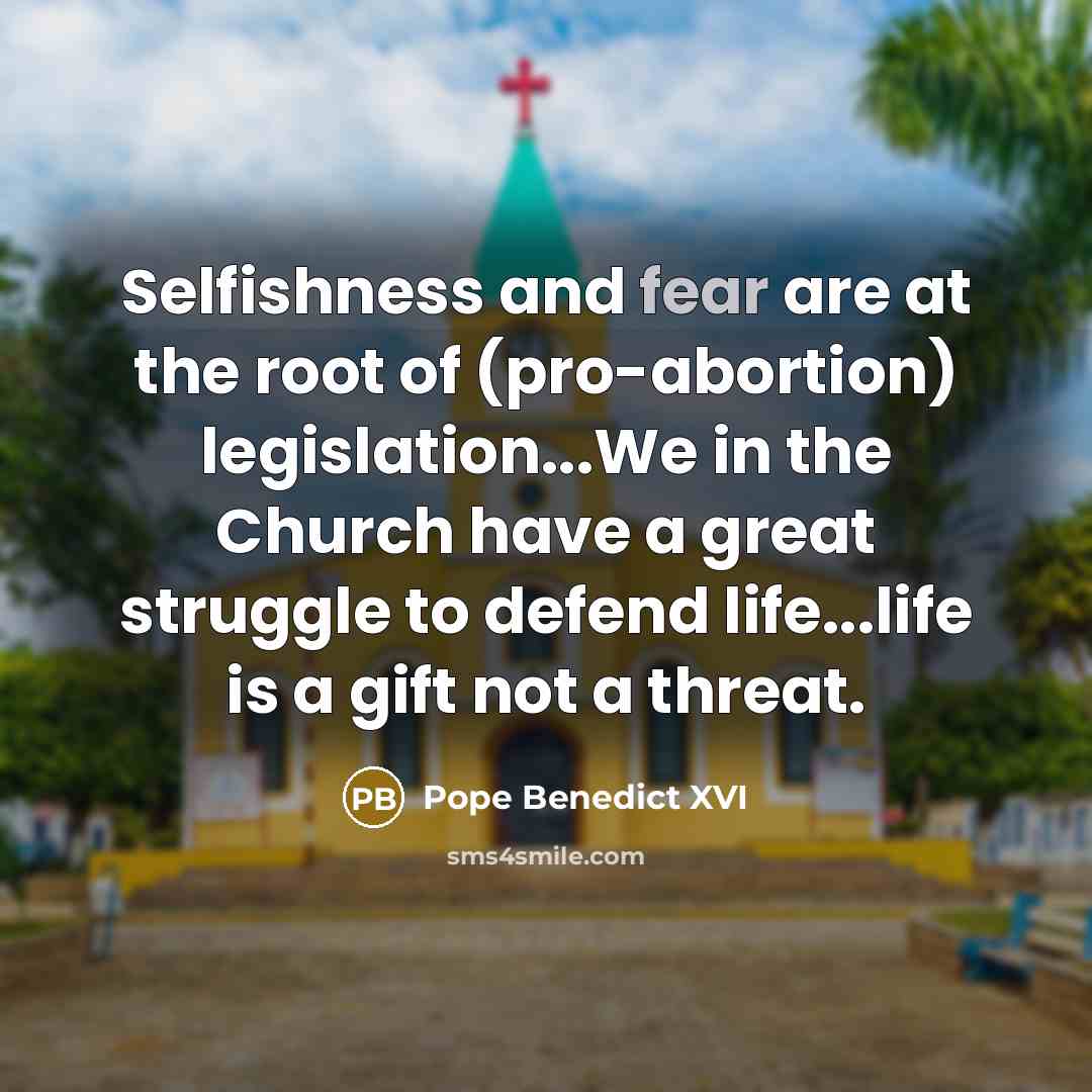 “Selfishness and fear are at the root of (pro-abortion) legislation...We…” quote by Pope Benedict XVI