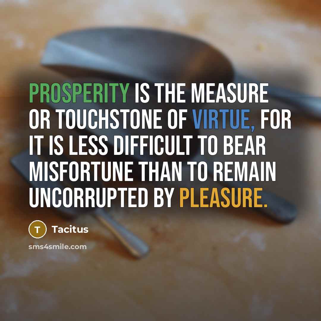“Prosperity is the measure or touchstone of virtue, for it…” quote by Tacitus