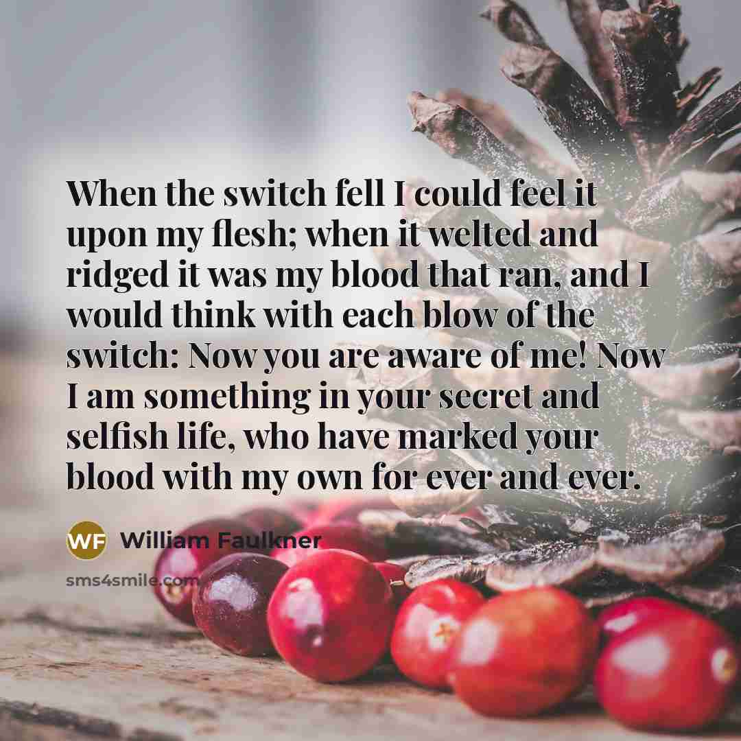 “When the switch fell I could feel it upon my…” quote by William Faulkner