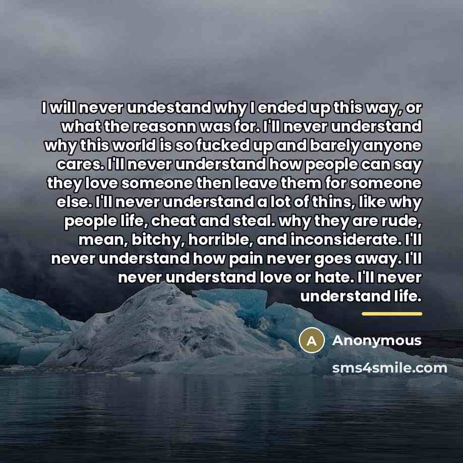 “I will never undestand why I ended up this way,…” quote by Anonymous