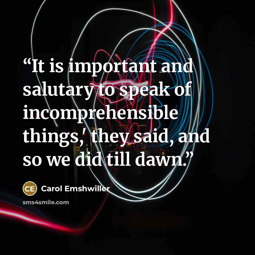 “It is important and salutary to speak of incomprehensible things,' they said, and so we did till dawn.” quote by Carol Emshwiller