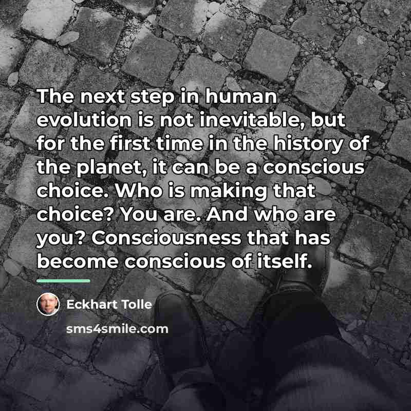 “The next step in human evolution is not inevitable, but…” quote by Eckhart Tolle
