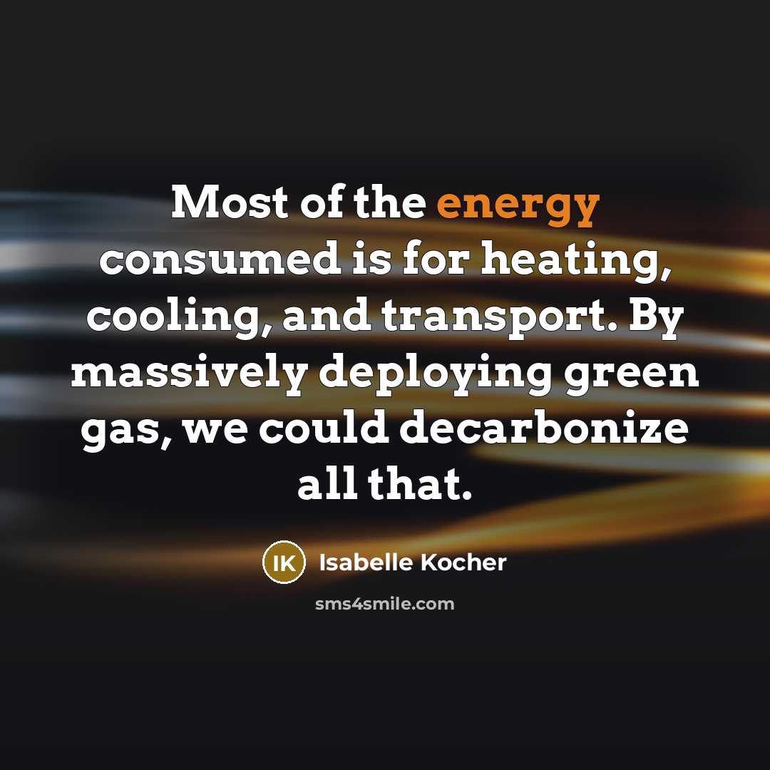 “Most of the energy consumed is for heating, cooling, and transport. By massively deploying green gas, we could decarbonize all that.” quote by Isabelle Kocher