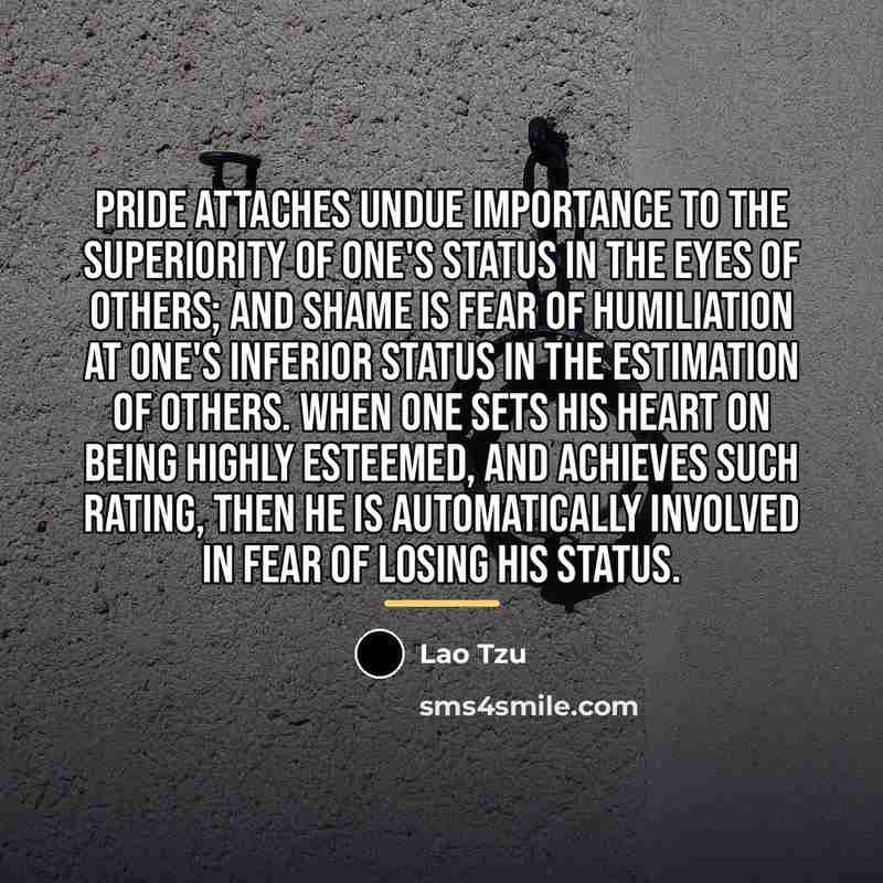 “Pride attaches undue importance to the superiority of one's status…” quote by Lao Tzu