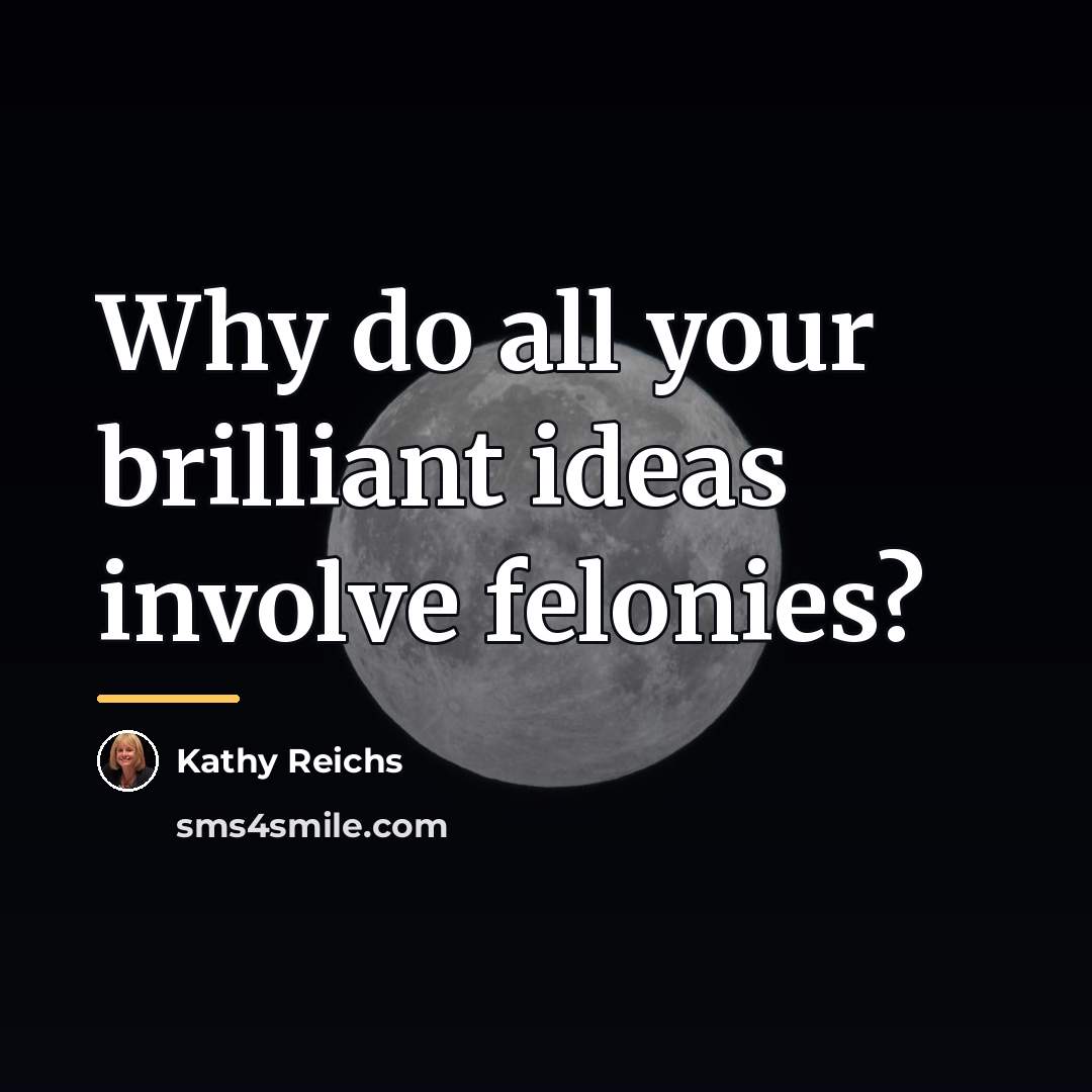 “Why do all your brilliant ideas involve felonies?…” quote by Kathy Reichs
