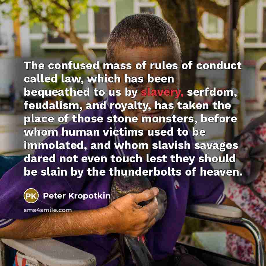 “The confused mass of rules of conduct called law, which…” quote by Peter Kropotkin