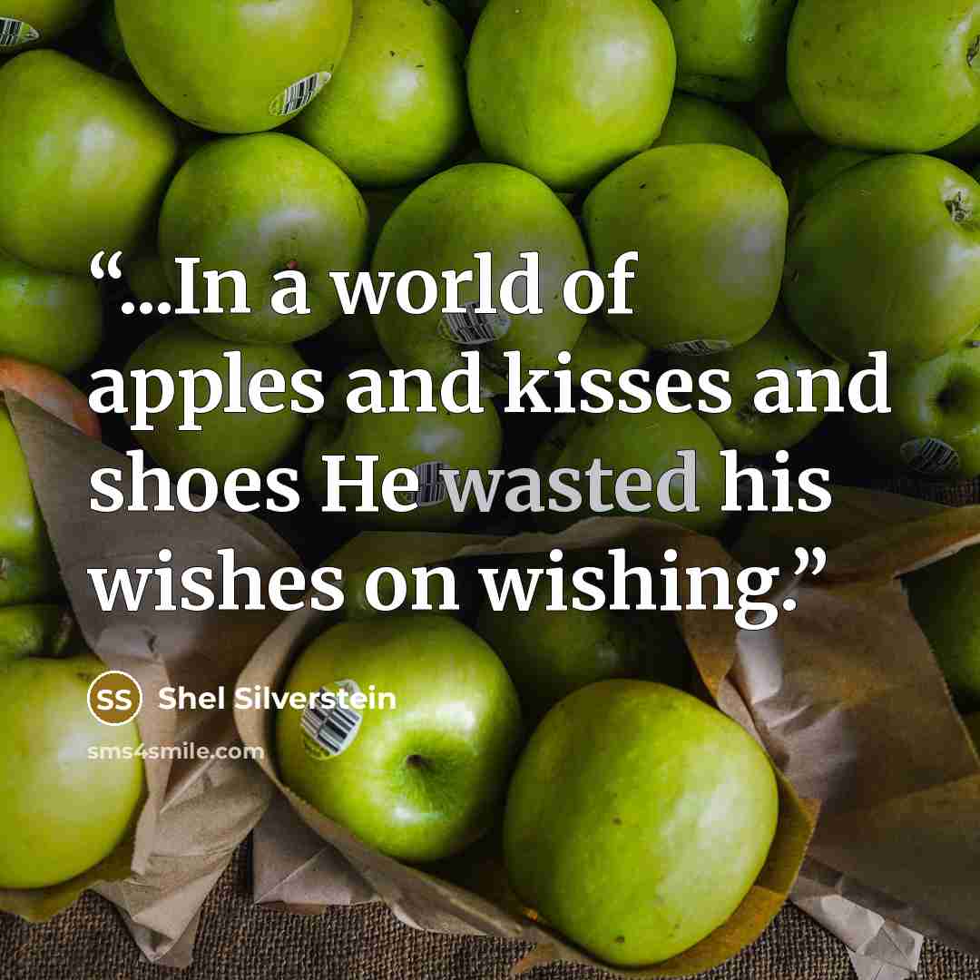 “...In a world of apples and kisses and shoes He wasted his wishes on wishing.” quote by Shel Silverstein