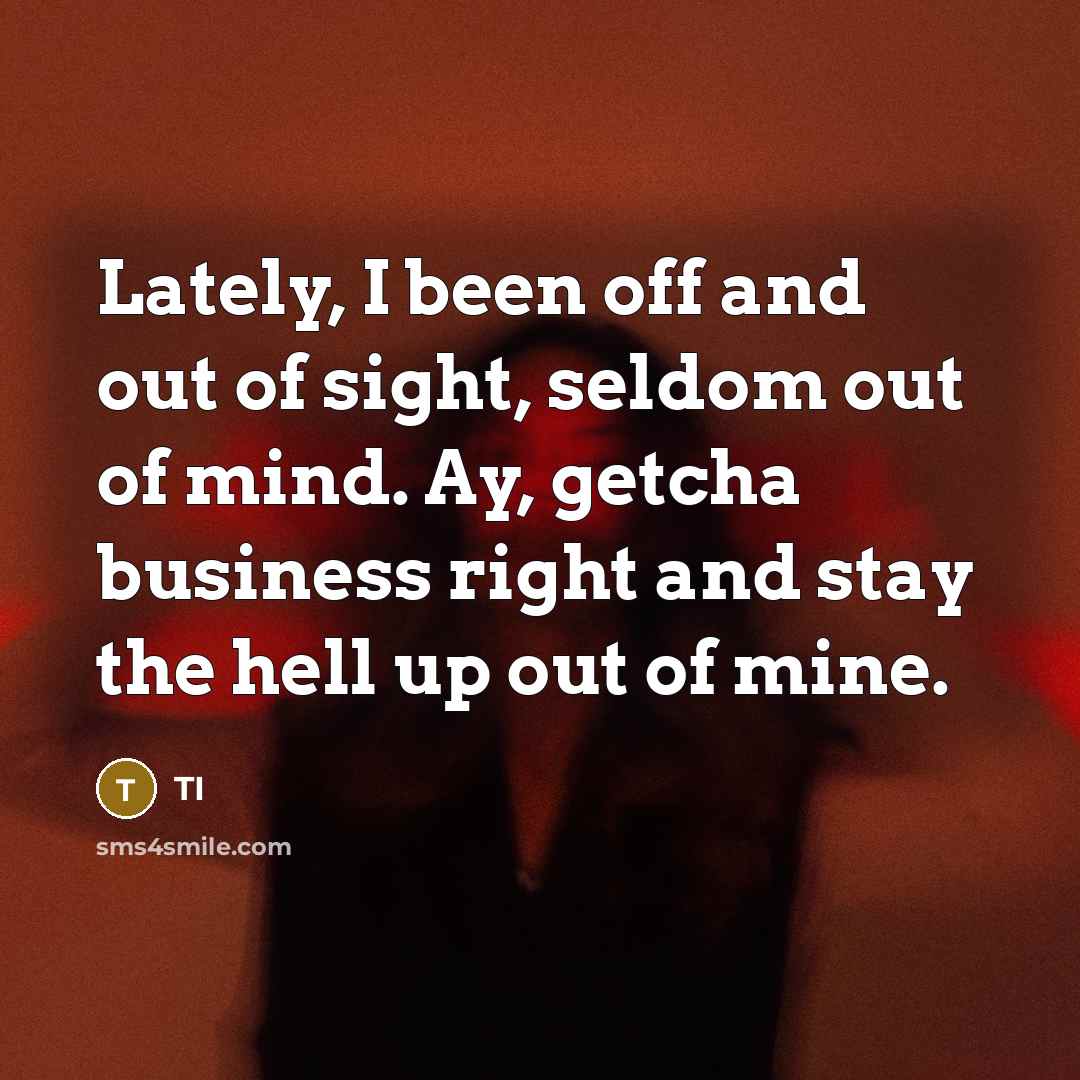 “Lately, I been off and out of sight, seldom out…” quote by TI