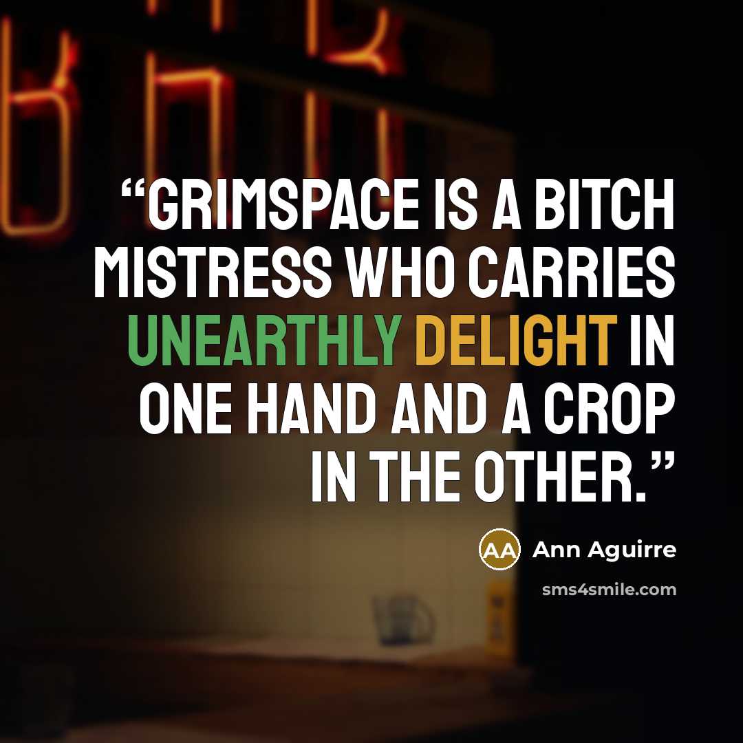 “Grimspace is a bitch mistress who carries unearthly delight in one hand and a crop in the other.” quote by Ann Aguirre