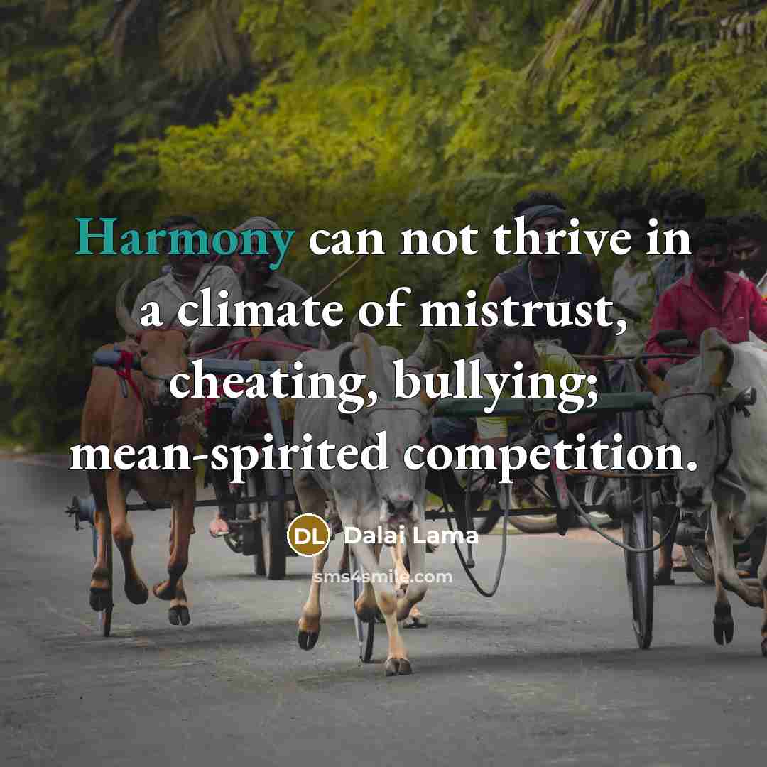 “Harmony can not thrive in a climate of mistrust, cheating,…” quote by Dalai Lama