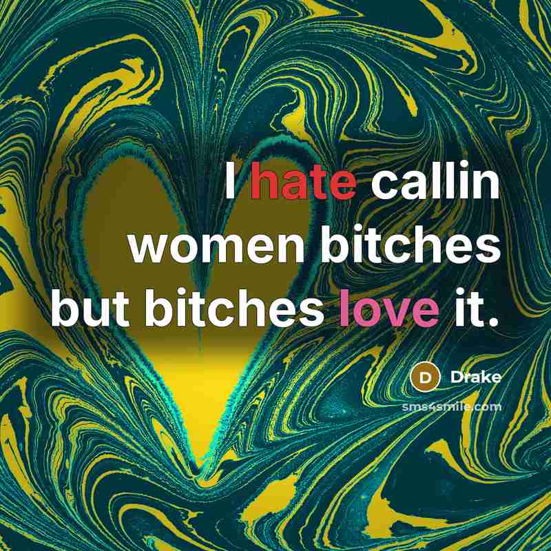“I hate callin women bitches but bitches love it.” quote by Drake