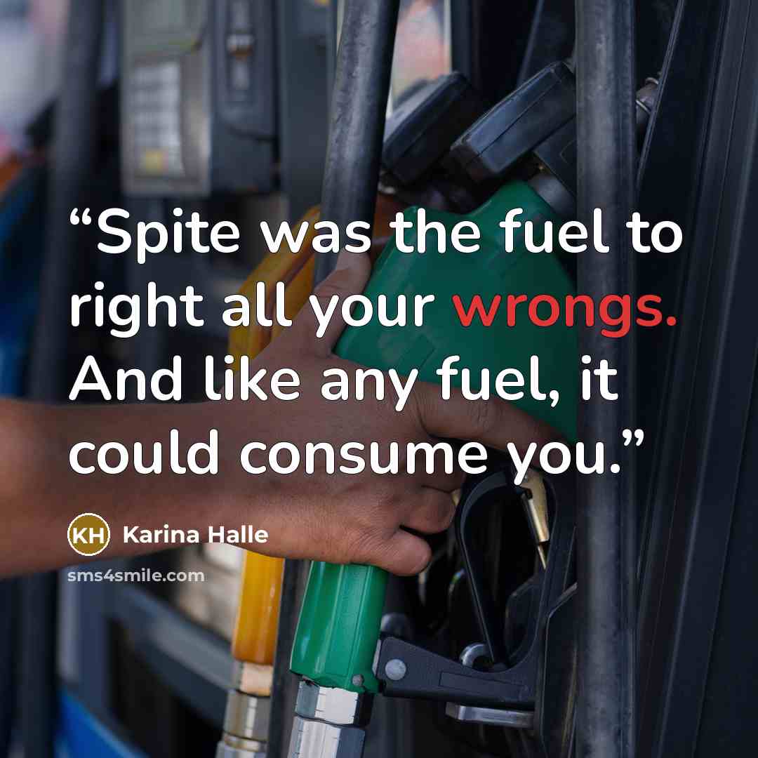 “Spite was the fuel to right all your wrongs. And like any fuel, it could consume you.” quote by Karina Halle