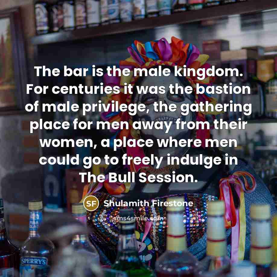 “The bar is the male kingdom. For centuries it was…” quote by Shulamith Firestone