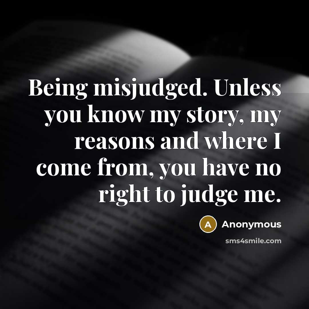 “Being misjudged. Unless you know my story, my reasons and where I come from, you have no right to judge me.” quote by Anonymous